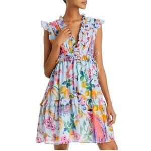 Banjanan Womens Chandra Blue Cotton Floral Casual Fit & Flare Dress NWT Xsmall